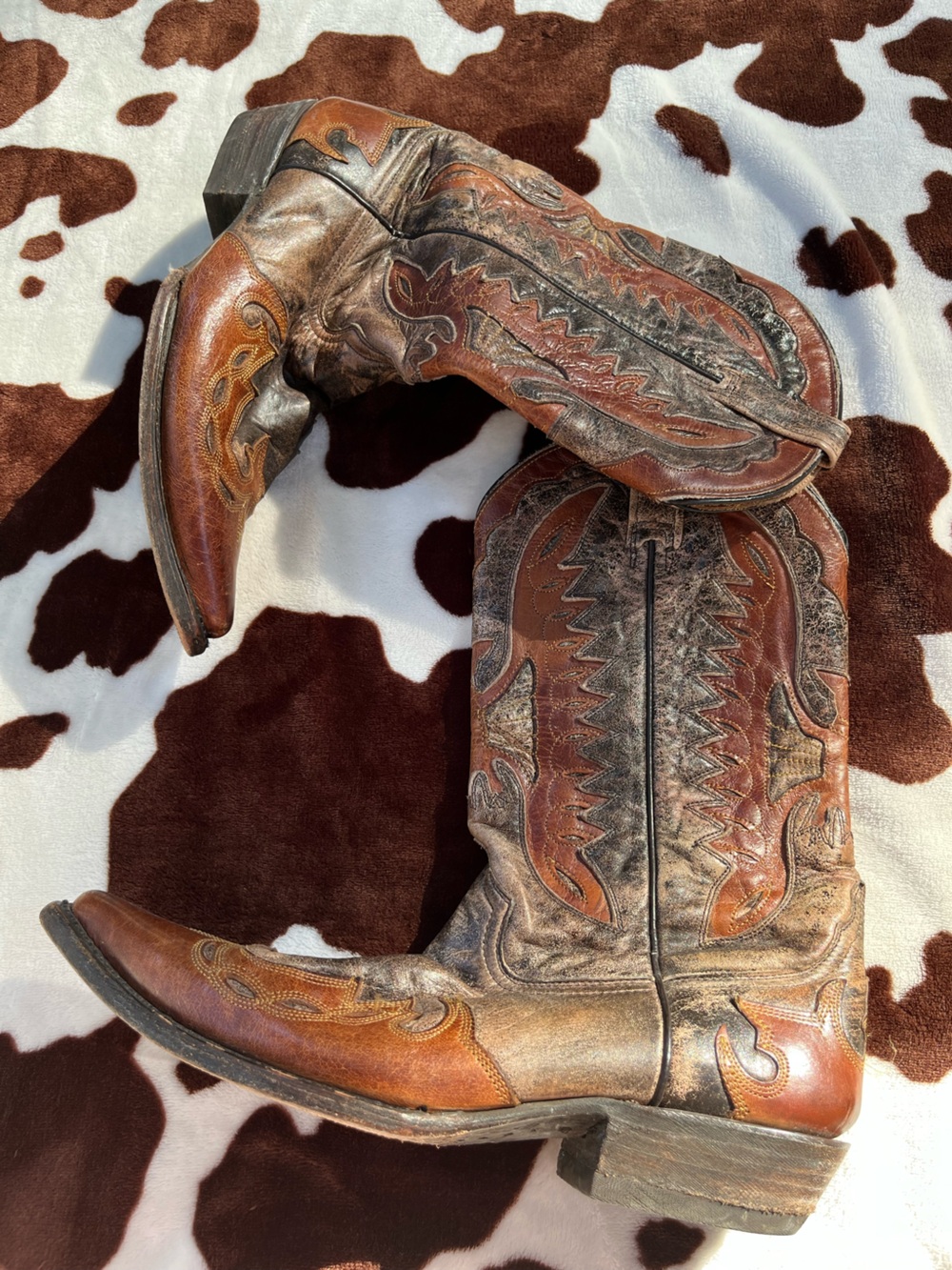 Men’s Vintage Stetson Two-Tone Brown Leather Western Cowboy Boots size 9